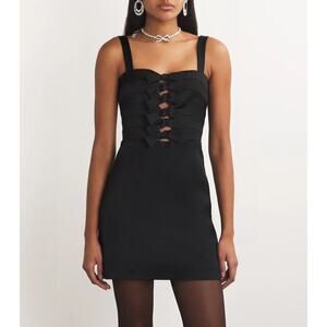 VERONICA BEARD Kennedy Bow Black Satin Mini Dress